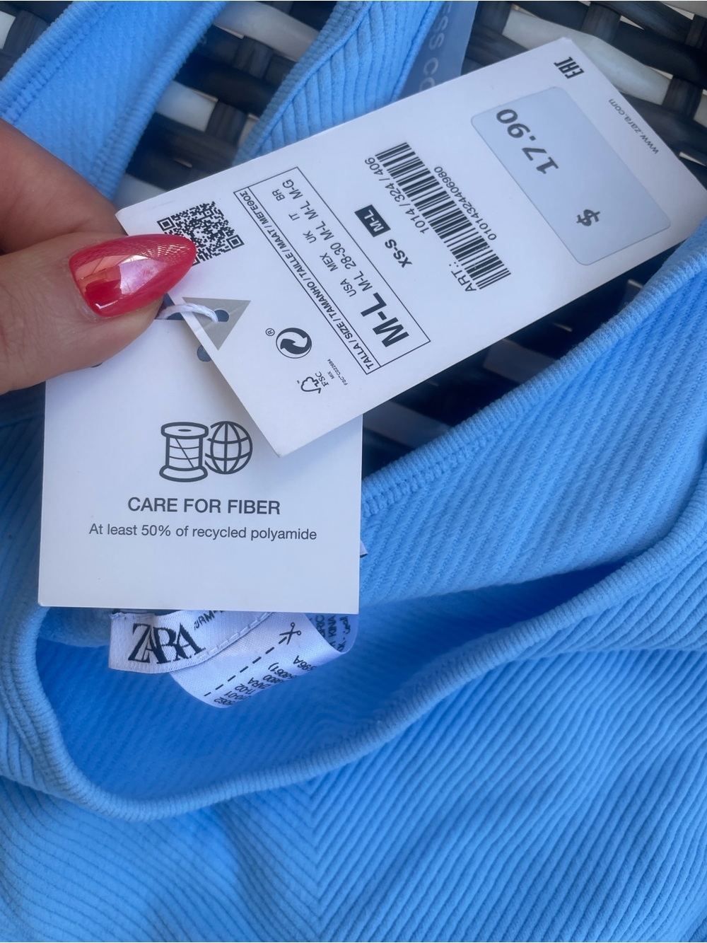 Zara Blue Ribbed Ruffle Hem Crop Tank Top - Picture 3 of 3